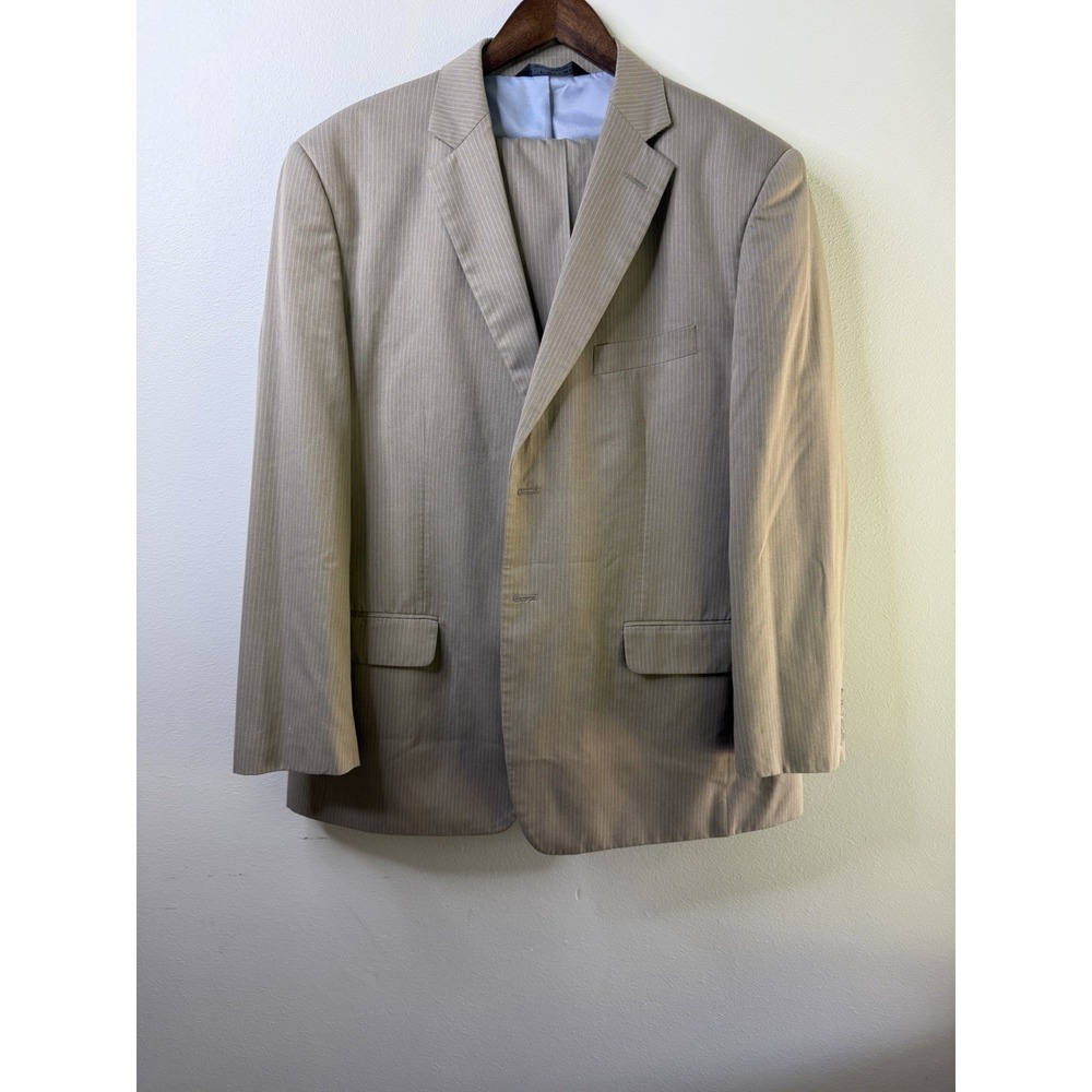 J. Ferrar Tan Pinstripe Mens Suit Jacket 46R  Pants‎ 40x29.5